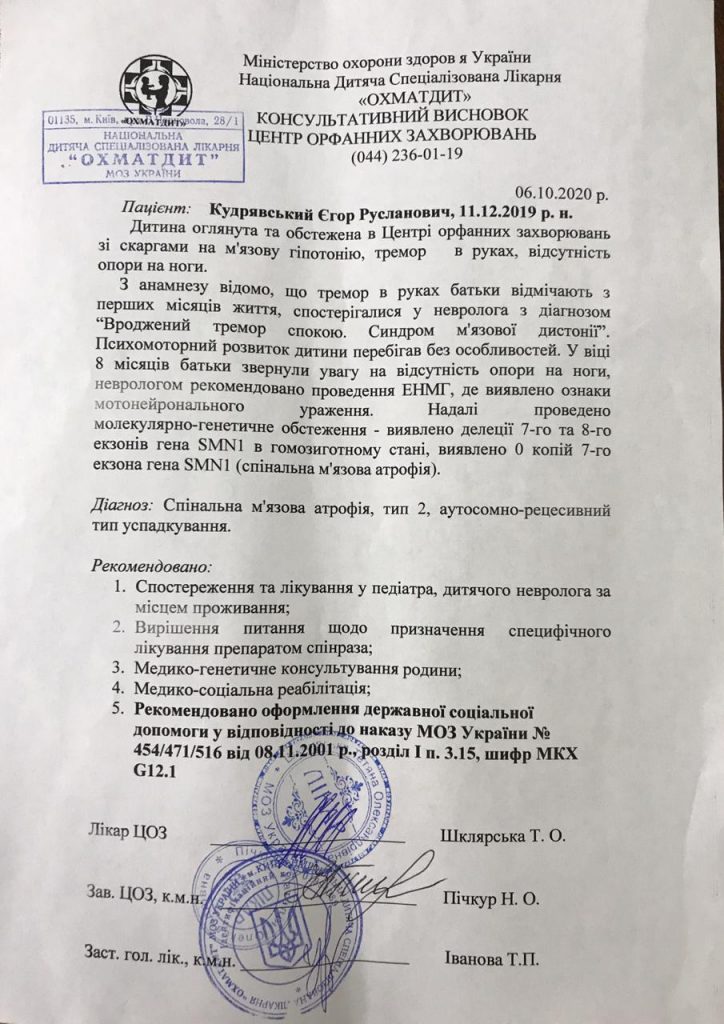 Допомога Єгор Кудрявський хвороба СМА