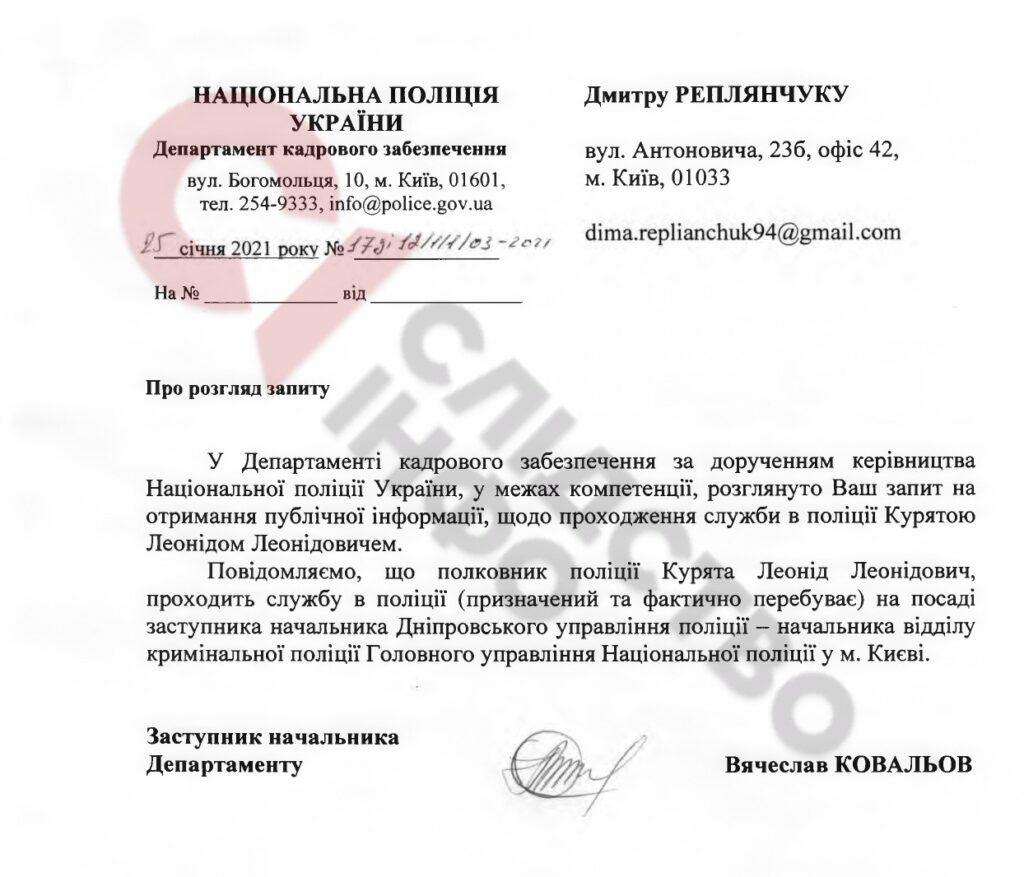 запит Леонід Курята, полковник Княжичі