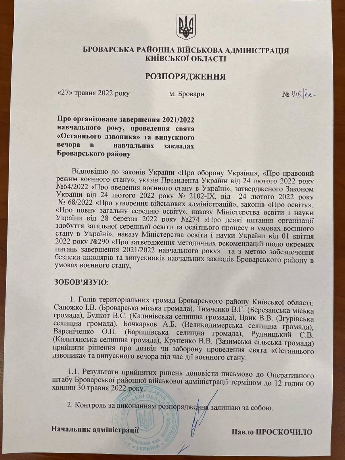 розпорядження Проскочила